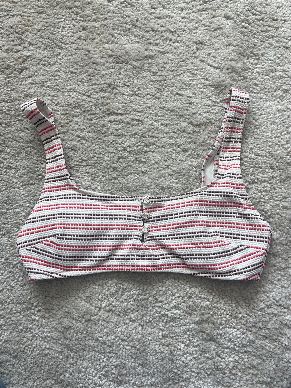 aerie White, Red and Black Striped Bikini Top